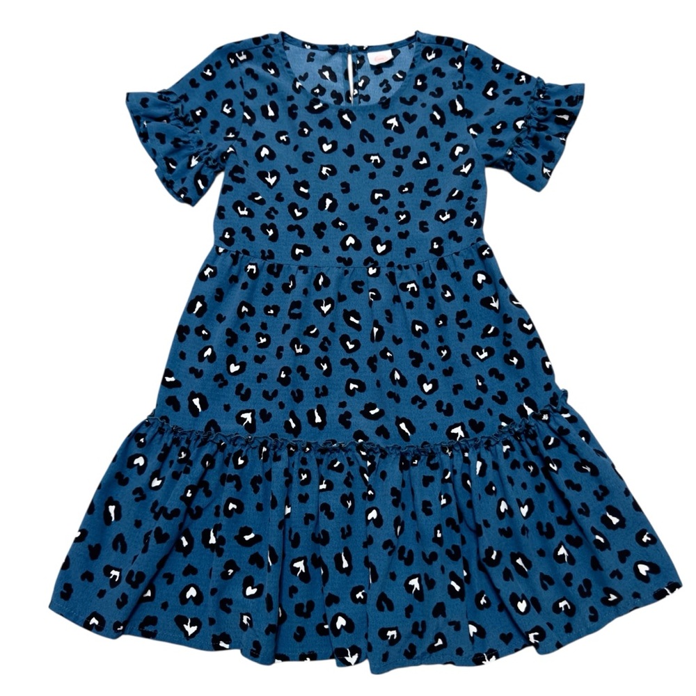 Wonder Nation Girls Size 7/8 Royal Blue Cheetah Print Dress Ruffle Sleeve & Hem